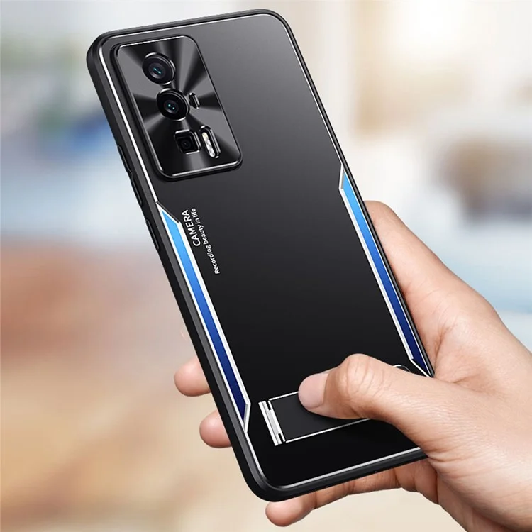 Per Xiaomi Poco F5 Pro 5G / Redmi K60 5G / K60 Pro 5G Cover Telefono con Supporto Integrato TPU + Lega di Alluminio - Blu