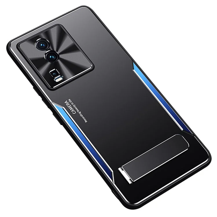 Per vivo iQOO Neo7 5G Kickstand Phone Cover TPU + Lega di Alluminio Anti-Impronta Digitale Phone Case - Blu