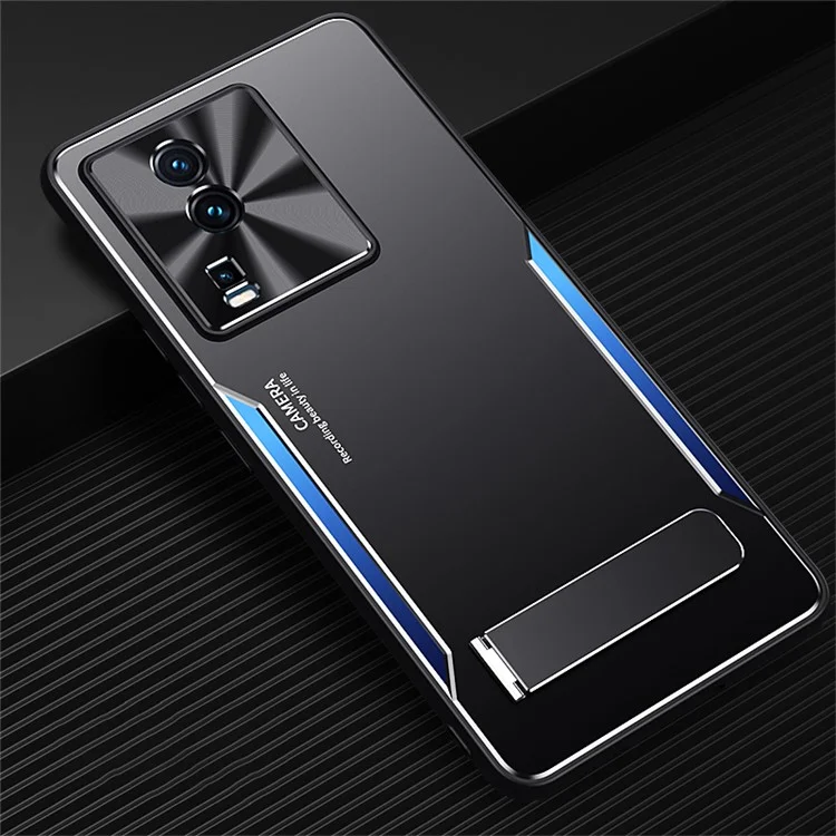 Per vivo iQOO Neo7 5G Kickstand Phone Cover TPU + Lega di Alluminio Anti-Impronta Digitale Phone Case - Blu