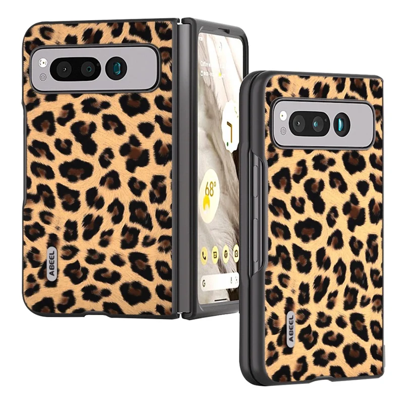 ABEEL For Google Pixel Fold Anti-Scratch Cover Leopard Pattern PU Leather+PC Phone Case - Champagne Gold