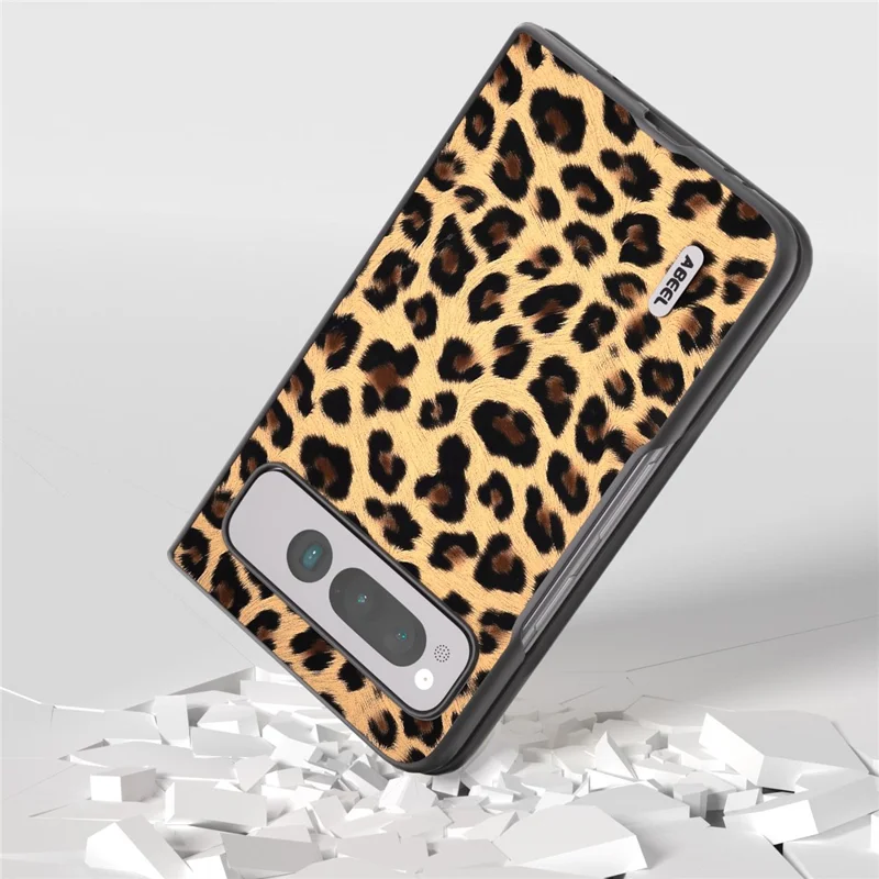 ABEEL For Google Pixel Fold Anti-Scratch Cover Leopard Pattern PU Leather+PC Phone Case - Champagne Gold