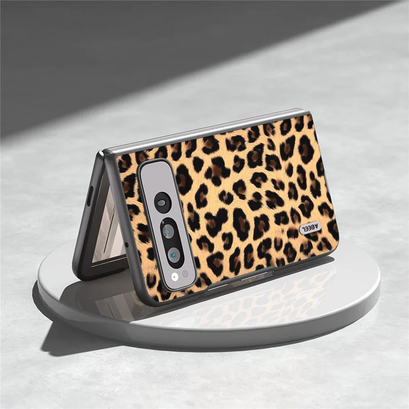 ABEEL For Google Pixel Fold Anti-Scratch Cover Leopard Pattern PU Leather+PC Phone Case - Champagne Gold
