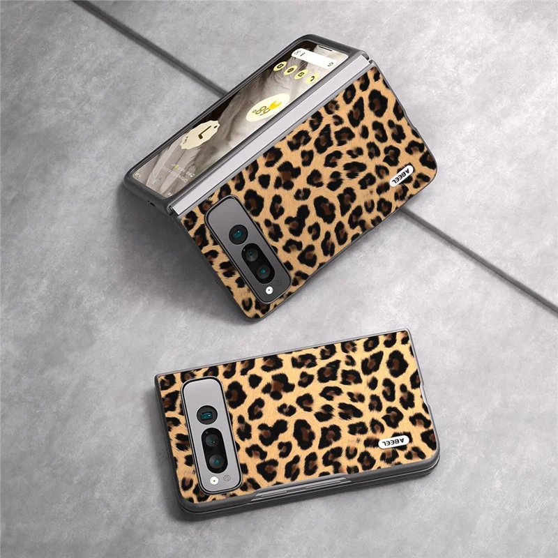 ABEEL For Google Pixel Fold Anti-Scratch Cover Leopard Pattern PU Leather+PC Phone Case - Champagne Gold