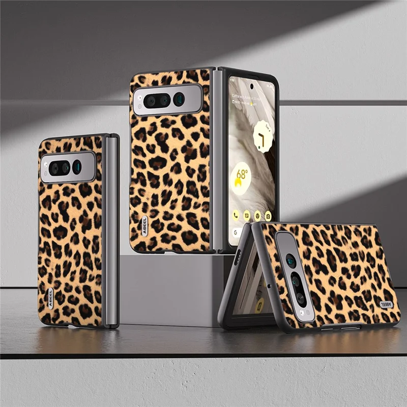 ABEEL For Google Pixel Fold Anti-Scratch Cover Leopard Pattern PU Leather+PC Phone Case - Champagne Gold