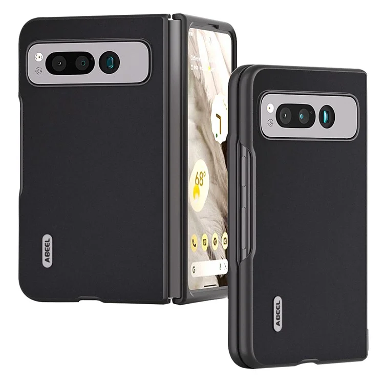 ABEEL For Google Pixel Fold Cowhide Leather+PC Phone Case Anti-Fall  Protective Cover - Black