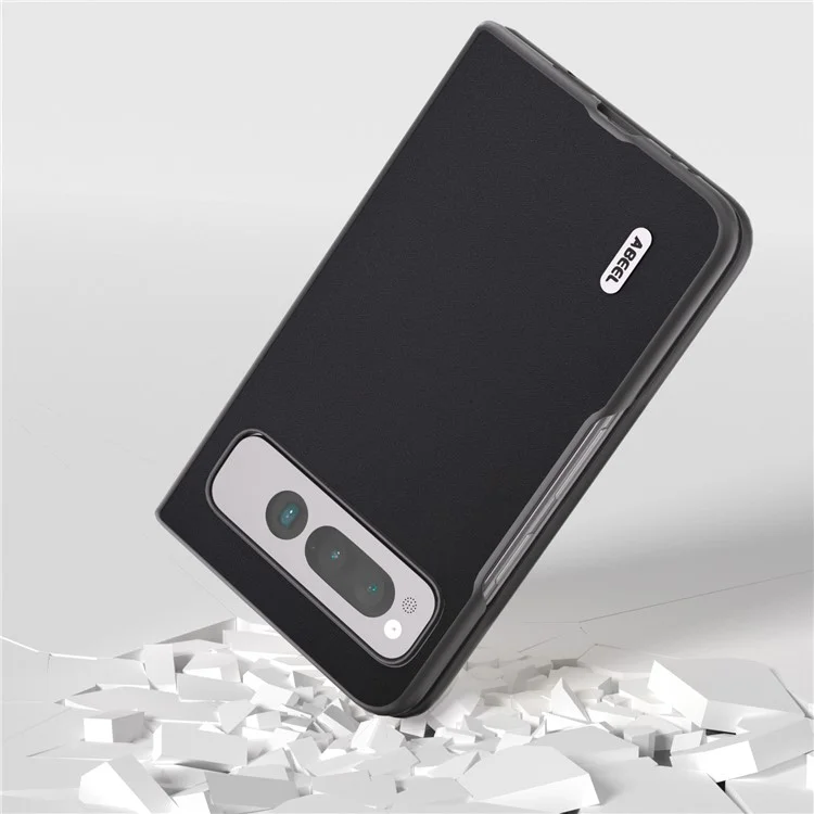 ABEEL For Google Pixel Fold Cowhide Leather+PC Phone Case Anti-Fall  Protective Cover - Black