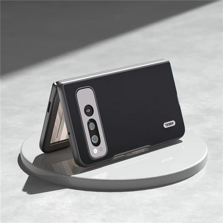 ABEEL For Google Pixel Fold Cowhide Leather+PC Phone Case Anti-Fall  Protective Cover - Black