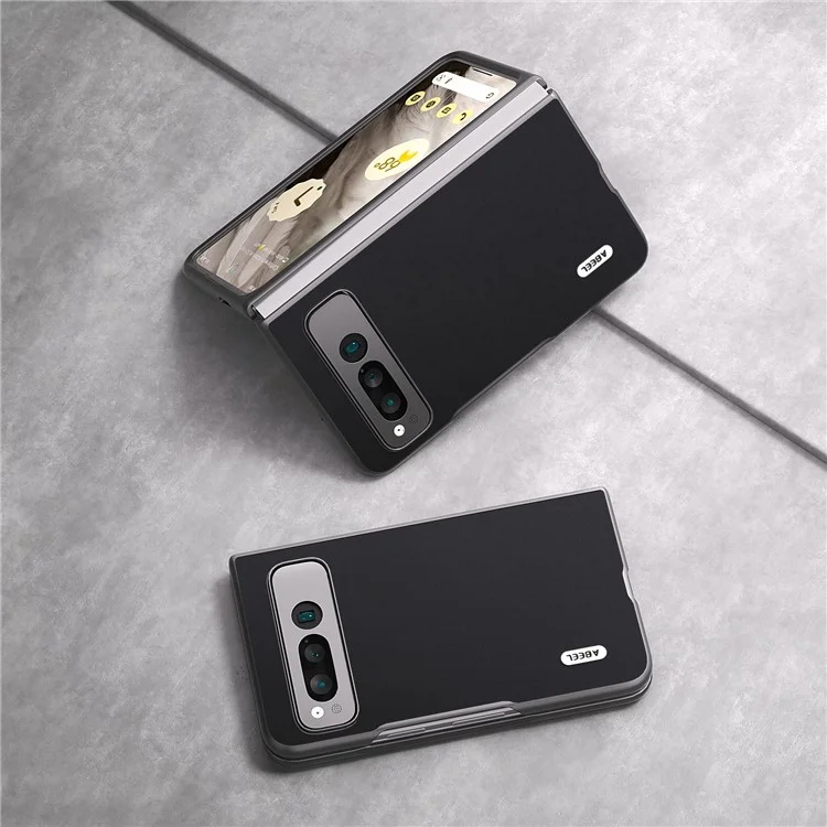 ABEEL For Google Pixel Fold Cowhide Leather+PC Phone Case Anti-Fall  Protective Cover - Black