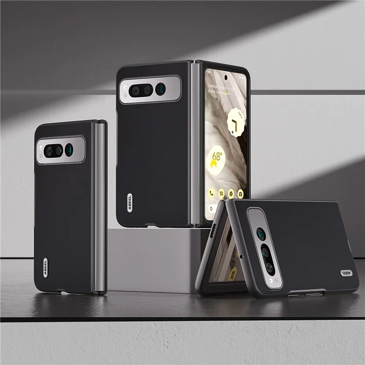 ABEEL For Google Pixel Fold Cowhide Leather+PC Phone Case Anti-Fall  Protective Cover - Black