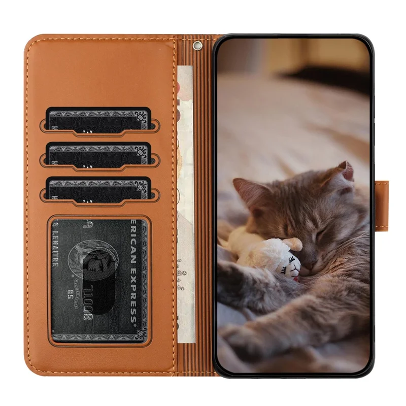For Xiaomi Poco X4 Pro 5G PU Leather Phone Case Wall Cats Imprinted Stand Wallet Phone Cover with Strap - Brown