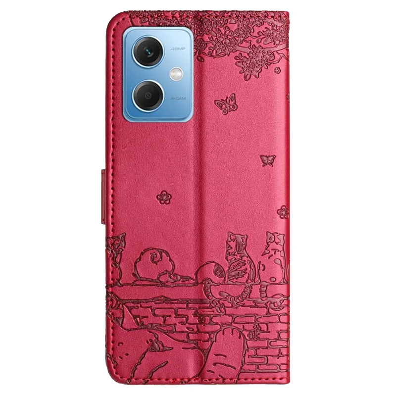 For Xiaomi Redmi Note 12 5G (China) / (India) / (Global) / Poco X5 5G Stand Wallet Leather Case Imprinted Phone Cover with Strap - Red