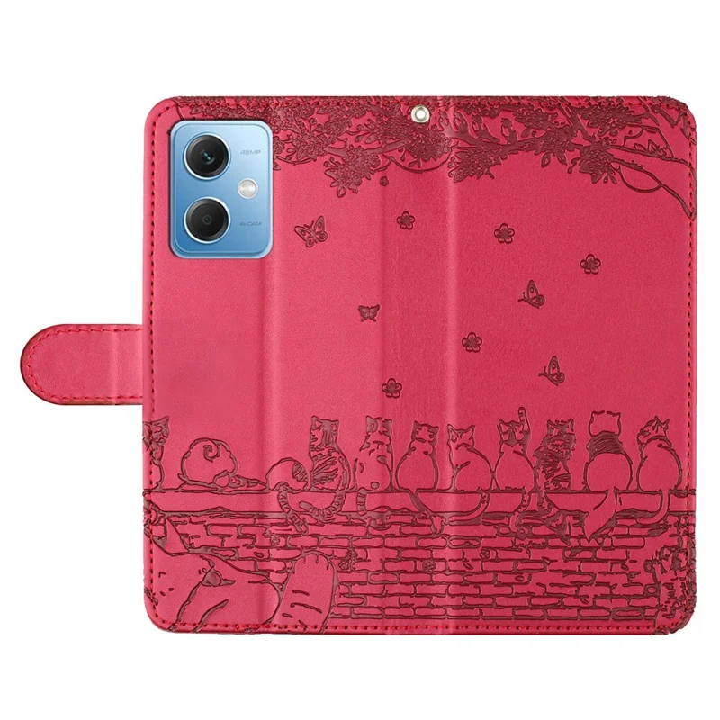For Xiaomi Redmi Note 12 5G (China) / (India) / (Global) / Poco X5 5G Stand Wallet Leather Case Imprinted Phone Cover with Strap - Red