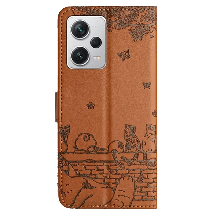 Для Xiaomi Redmi Note 12 Pro 5G / 12 Pro Speed 5G / Poco X5 Pro 5G Imprinted PU Leather Phone Case Wallet Stand Cover with Strap - Brown