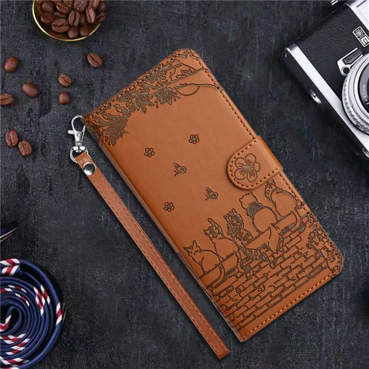 Для Xiaomi Redmi Note 12 Pro 5G / 12 Pro Speed 5G / Poco X5 Pro 5G Imprinted PU Leather Phone Case Wallet Stand Cover with Strap - Brown