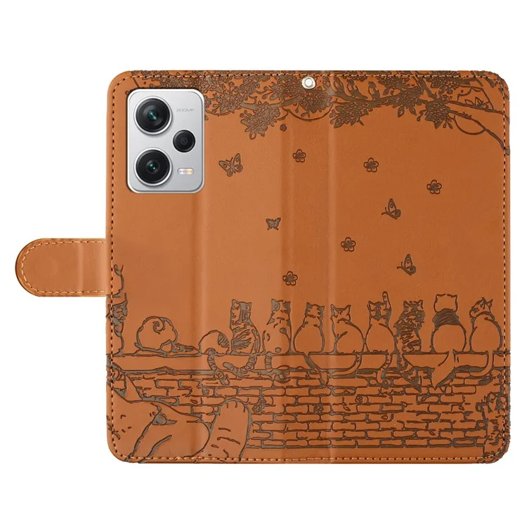 Для Xiaomi Redmi Note 12 Pro 5G / 12 Pro Speed 5G / Poco X5 Pro 5G Imprinted PU Leather Phone Case Wallet Stand Cover with Strap - Brown