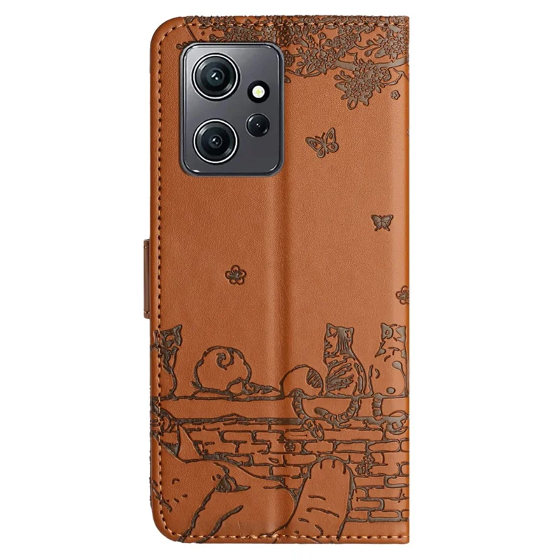 Für Xiaomi Redmi Note 12 4G Stand Wallet Case Wall Cats Imprinted PU Leder Handyhülle mit Schlaufe - Braun