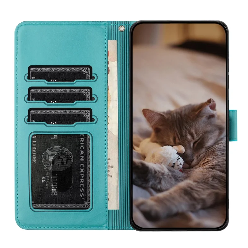 Para iPhone 15 Pro Max Wall Cats Imprinted PU Leather Stand Phone Cover Wallet Case with Strap - Blue