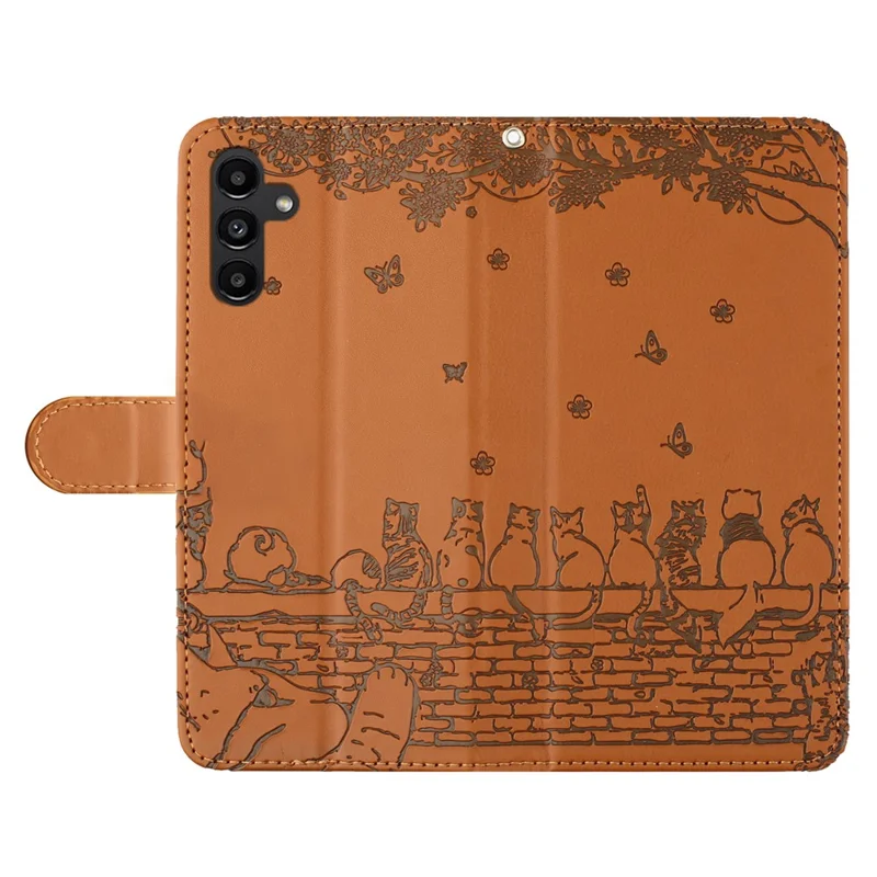 Stand Wallet PU Leather Cover for Samsung Galaxy A34 5G , Wall Cats Imprinted Phone Case with Strap - Brown