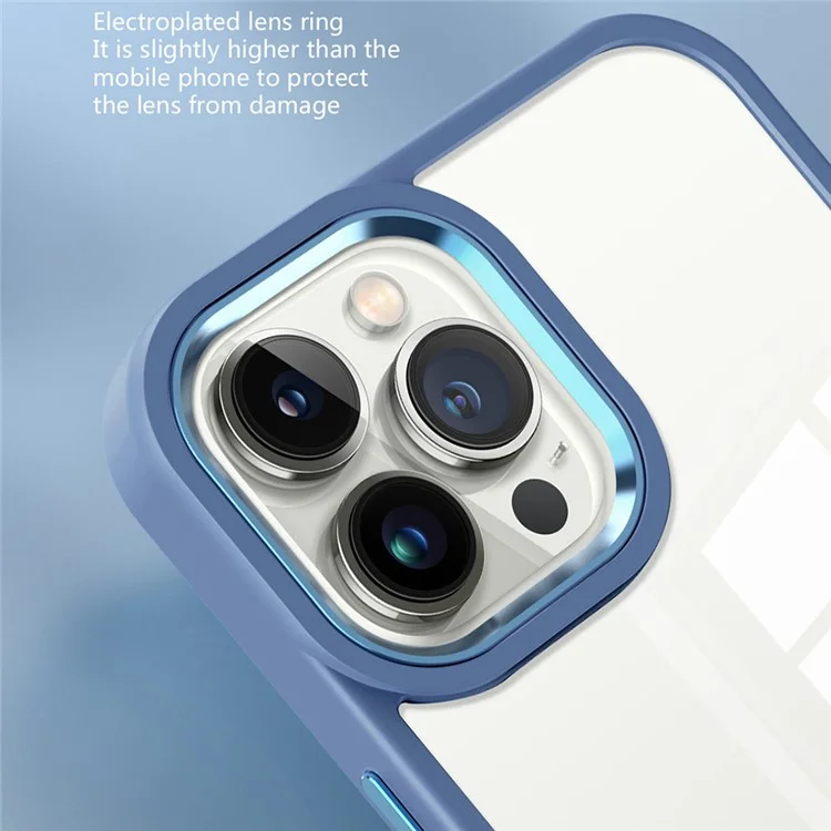 For iPhone 13 Pro 6.1 inch PC+TPU Anti-drop Cover Metal Lens Frame Clear Phone Case - Black