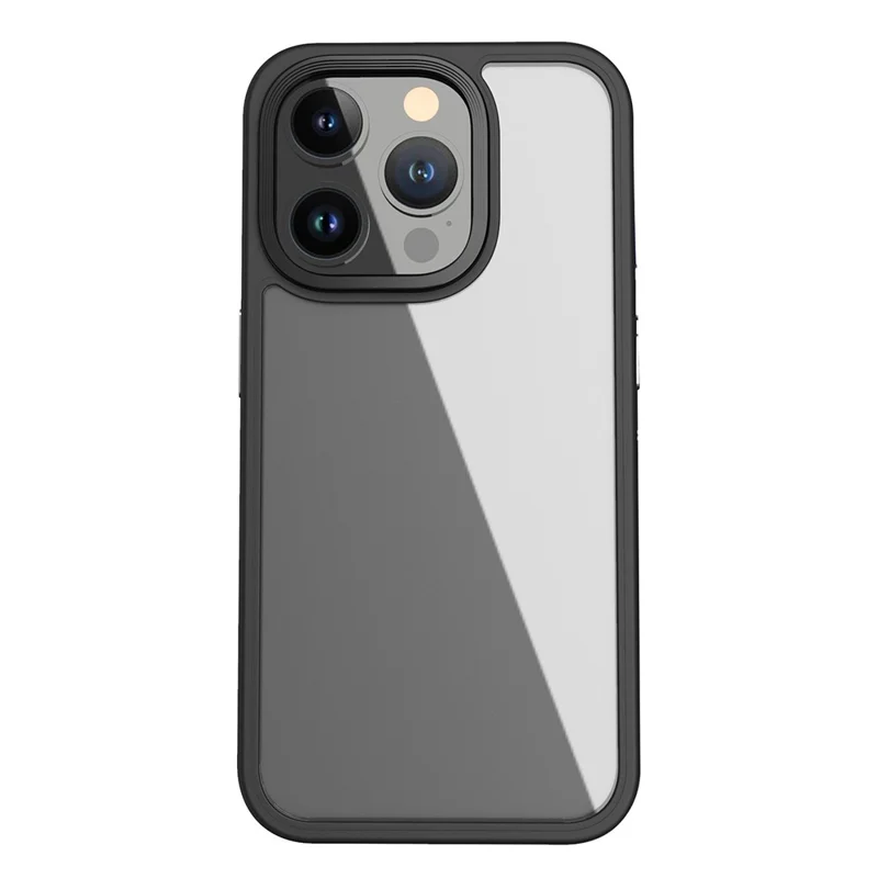 For iPhone 13 Pro Max 6.7 inch TPU + PC Phone Case Electroplating Metal Button Clear Anti-Drop Phone Cover - Black