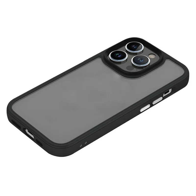 For iPhone 13 Pro Max 6.7 inch TPU + PC Phone Case Electroplating Metal Button Clear Anti-Drop Phone Cover - Black