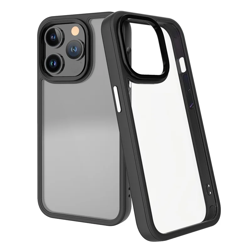 For iPhone 13 Pro Max 6.7 inch TPU + PC Phone Case Electroplating Metal Button Clear Anti-Drop Phone Cover - Black
