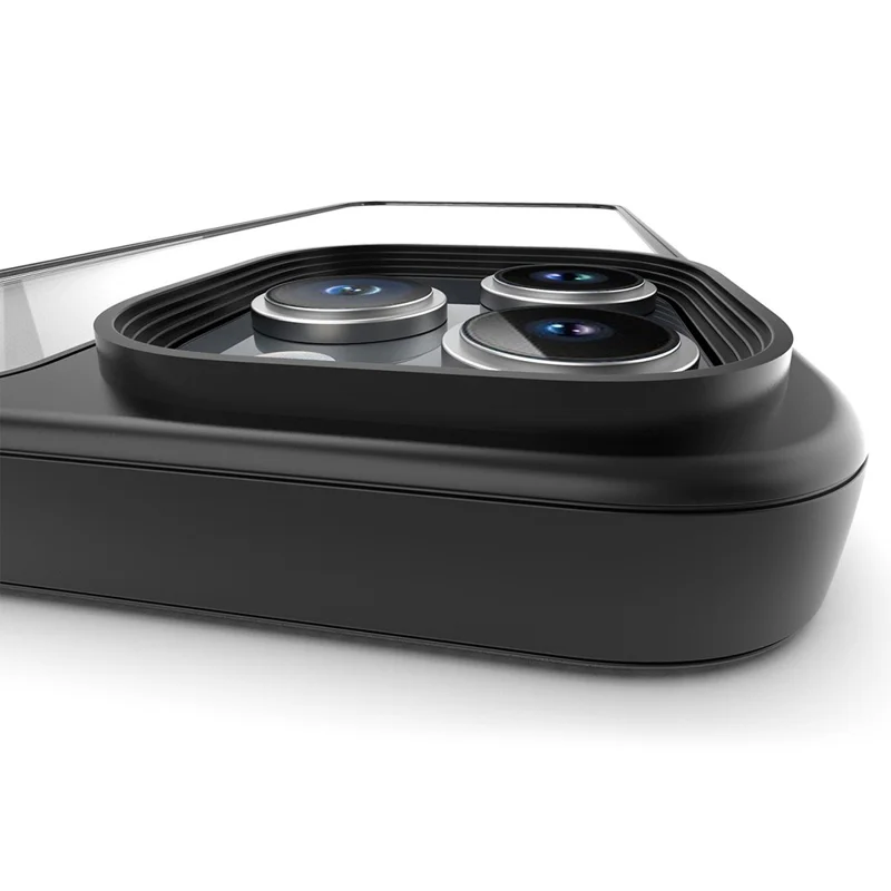 For iPhone 13 Pro Max 6.7 inch TPU + PC Phone Case Electroplating Metal Button Clear Anti-Drop Phone Cover - Black