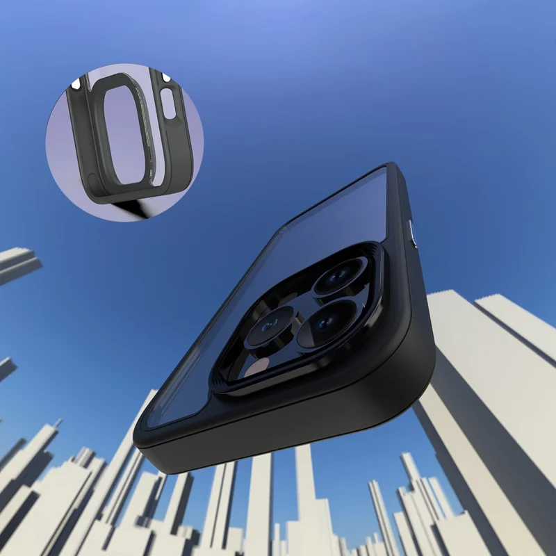 For iPhone 13 Pro Max 6.7 inch TPU + PC Phone Case Electroplating Metal Button Clear Anti-Drop Phone Cover - Black