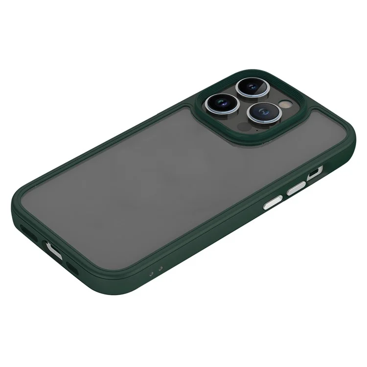 For iPhone 13 Pro Max 6.7 inch TPU + PC Phone Case Electroplating Metal Button Clear Anti-Drop Phone Cover - Blackish Green