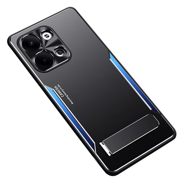 Para Oppo Reno9 Pro 5G Anti-Impressão Digital Cell Phone Shell TPU+Alumínio Alloy Cover Kickstand Case - Azul