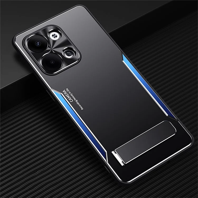 Para Oppo Reno9 Pro 5G Anti-Impressão Digital Cell Phone Shell TPU+Alumínio Alloy Cover Kickstand Case - Azul