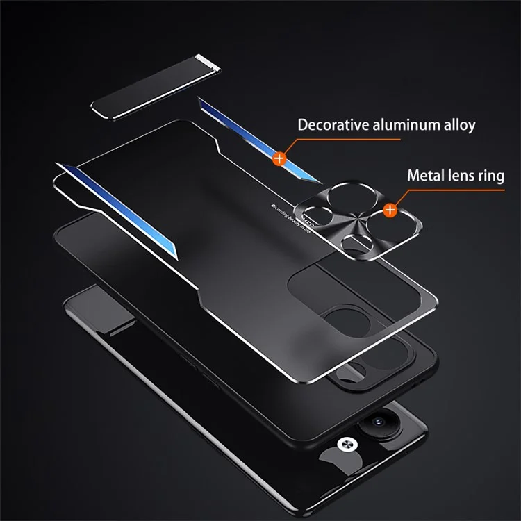 Para Oppo Reno9 Pro 5G Anti-Impressão Digital Cell Phone Shell TPU+Alumínio Alloy Cover Kickstand Case - Azul