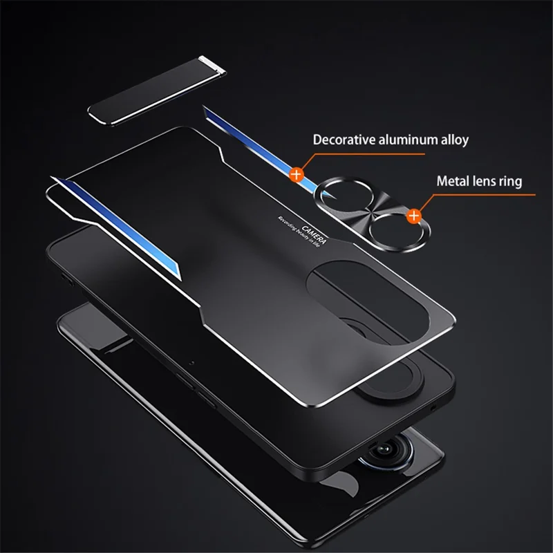 For Oppo A1 Pro 5G / Reno8 T 5G / A98 5G Shockproof Phone Case TPU+Aluminium Alloy Smartphone Cover with Kickstand - Blue