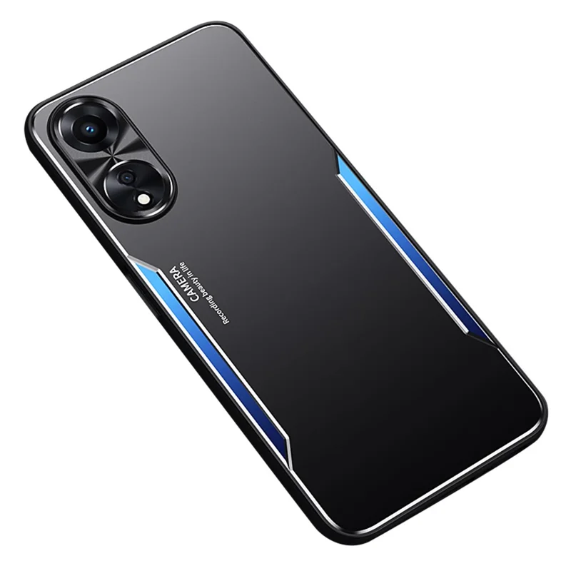 For Oppo A58 5G Slim-fit Mobile Phone Case Aluminum Alloy Soft TPU Raised Edge Protection Cover - Blue