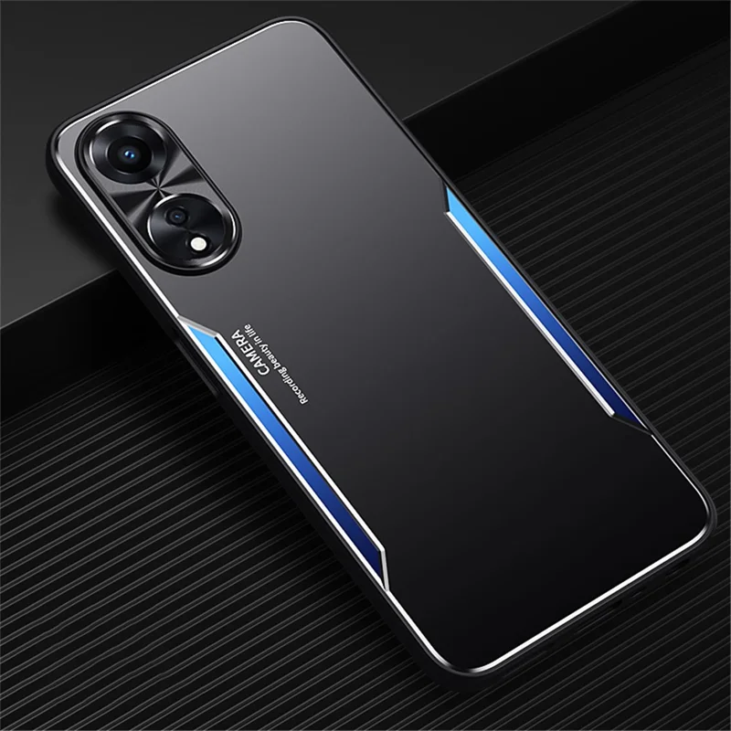 For Oppo A58 5G Slim-fit Mobile Phone Case Aluminum Alloy Soft TPU Raised Edge Protection Cover - Blue