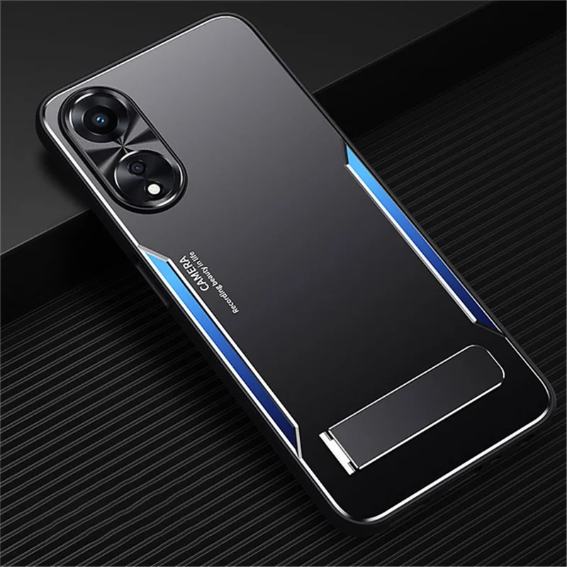 Pour le cas du téléphone Oppo A58 5G avec support Kickstand - Boîtier en alliage d'aluminium Soft TPU avec protection de la lentille - Bleu
