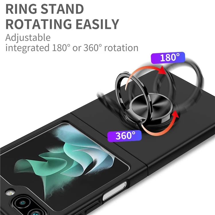 Para Samsung Galaxy Z Flip5 5G Funda de teléfono dura de PC con anillo Kickstand Cover Support Magnetic Car Mount - Negro