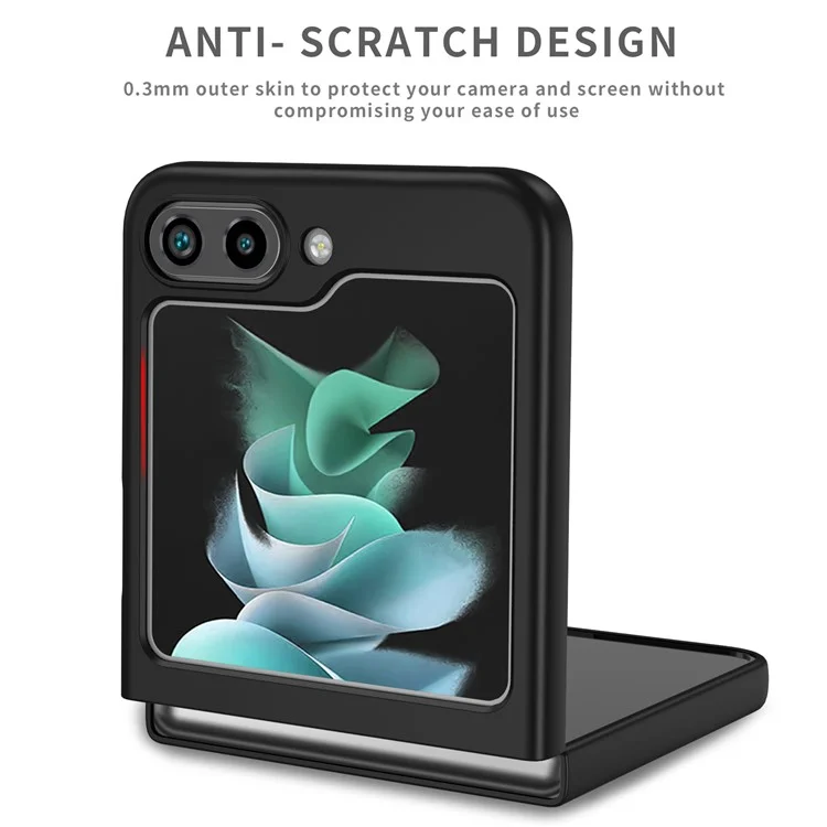Para Samsung Galaxy Z Flip5 5G Funda de teléfono dura de PC con anillo Kickstand Cover Support Magnetic Car Mount - Negro