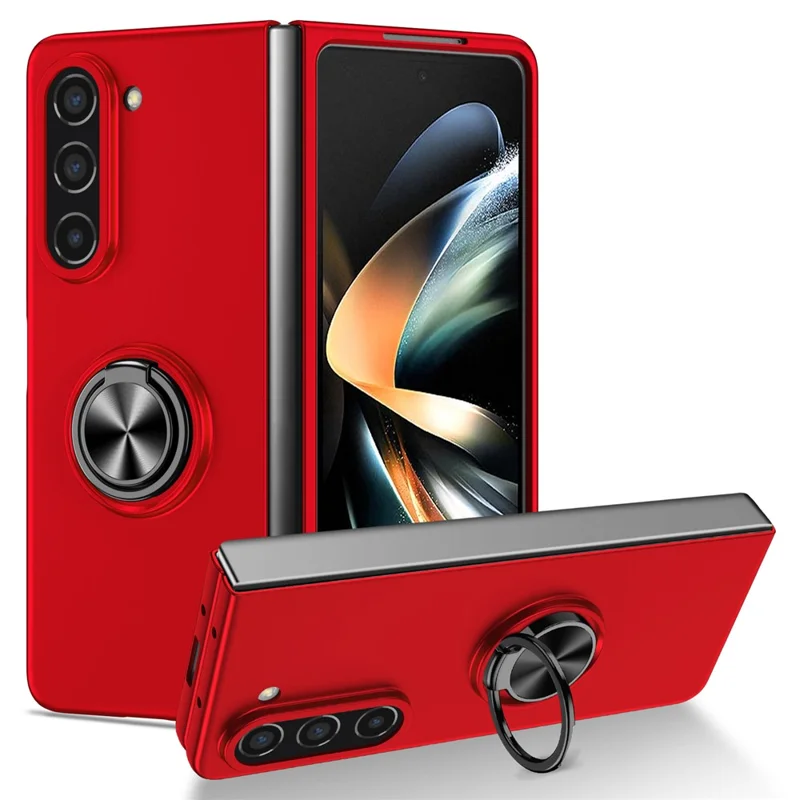 For Samsung Galaxy Z Fold5 5G Ring Kickstand Phone Case Support Car Mount Hard PC Protective Cover - Red