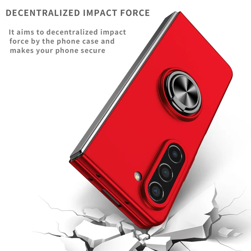 For Samsung Galaxy Z Fold5 5G Ring Kickstand Phone Case Support Car Mount Hard PC Protective Cover - Red