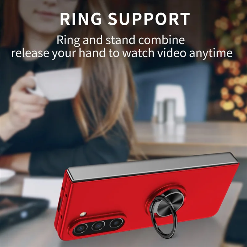 For Samsung Galaxy Z Fold5 5G Ring Kickstand Phone Case Support Car Mount Hard PC Protective Cover - Red