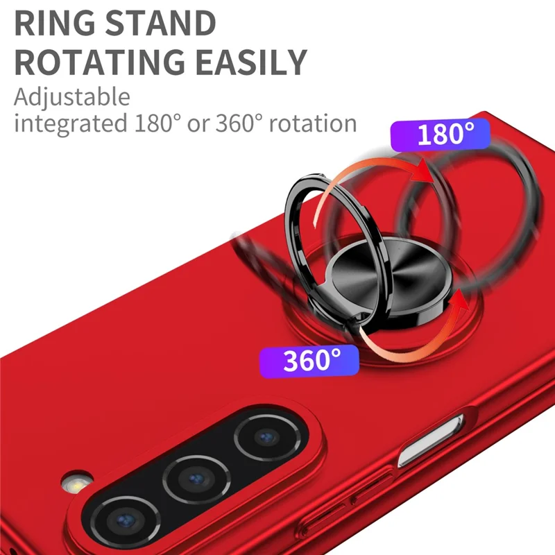 For Samsung Galaxy Z Fold5 5G Ring Kickstand Phone Case Support Car Mount Hard PC Protective Cover - Red