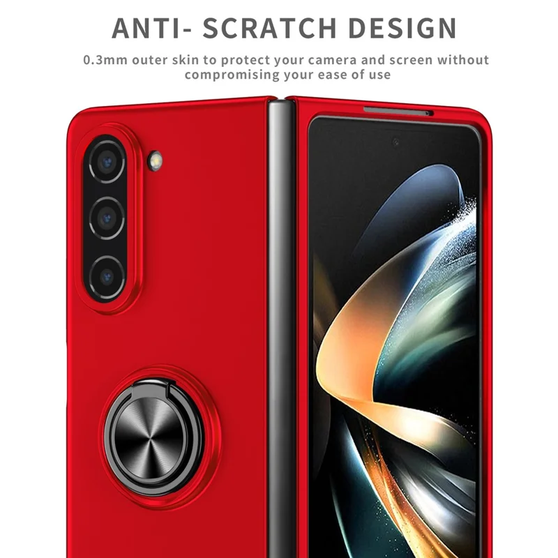 For Samsung Galaxy Z Fold5 5G Ring Kickstand Phone Case Support Car Mount Hard PC Protective Cover - Red