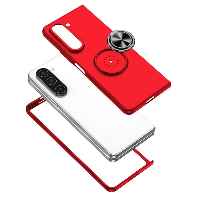 For Samsung Galaxy Z Fold5 5G Ring Kickstand Phone Case Support Car Mount Hard PC Protective Cover - Red