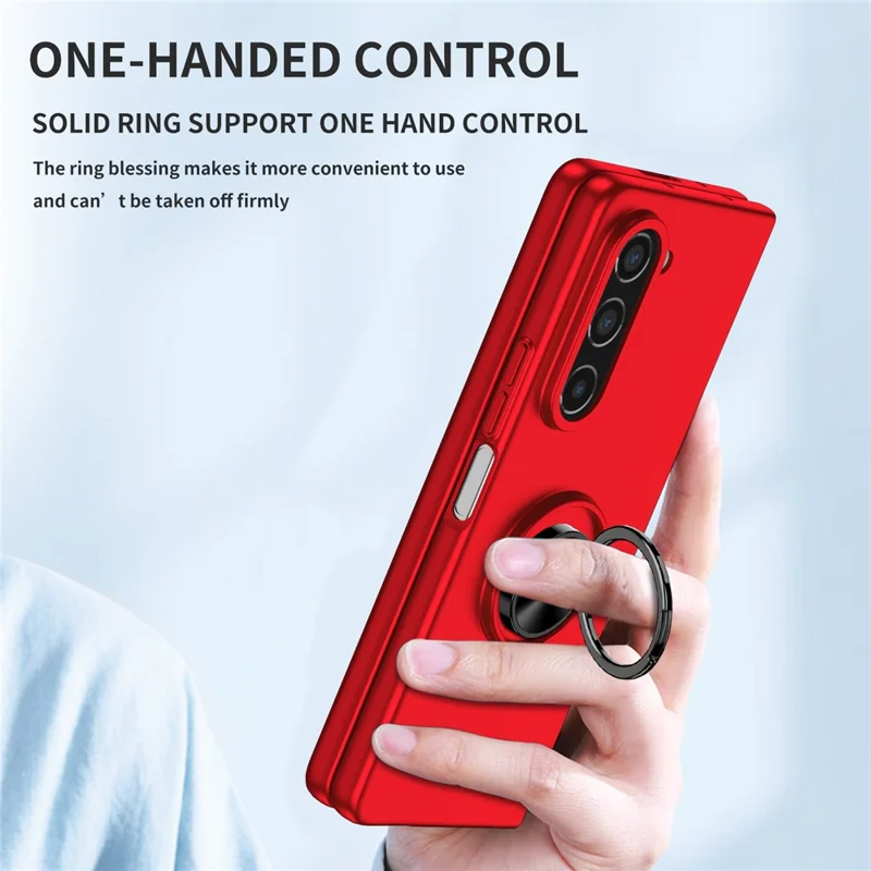 For Samsung Galaxy Z Fold5 5G Ring Kickstand Phone Case Support Car Mount Hard PC Protective Cover - Red