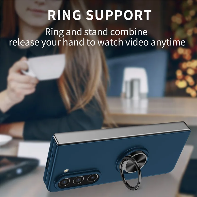 For Samsung Galaxy Z Fold5 5G Ring Kickstand Phone Case Support Car Mount Hard PC Protective Cover - Dark Blue