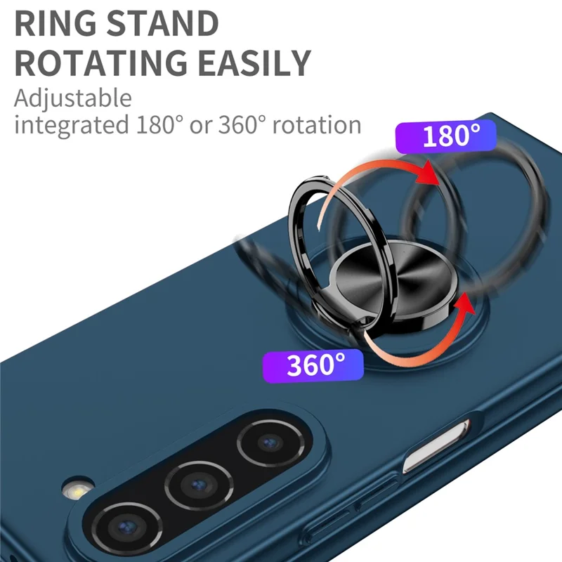 For Samsung Galaxy Z Fold5 5G Ring Kickstand Phone Case Support Car Mount Hard PC Protective Cover - Dark Blue