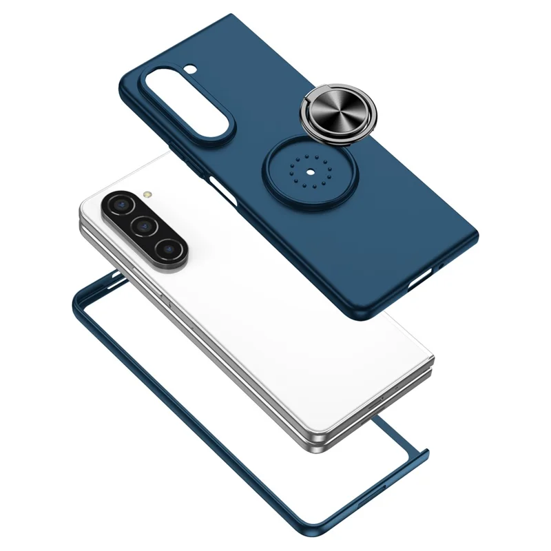 For Samsung Galaxy Z Fold5 5G Ring Kickstand Phone Case Support Car Mount Hard PC Protective Cover - Dark Blue