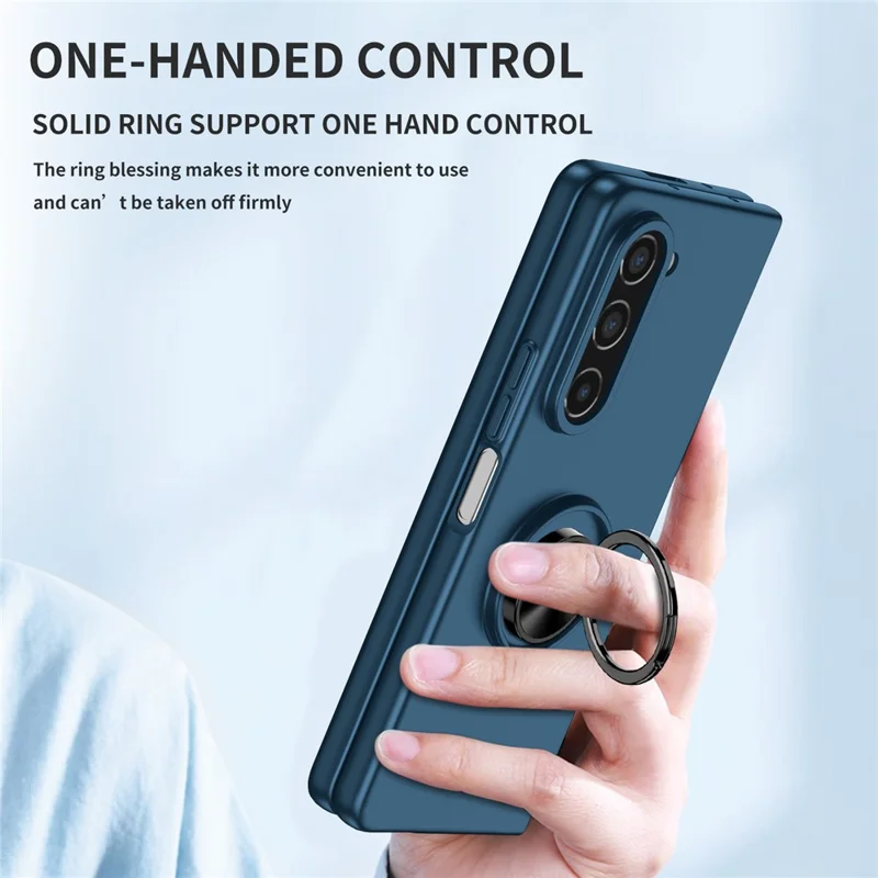 For Samsung Galaxy Z Fold5 5G Ring Kickstand Phone Case Support Car Mount Hard PC Protective Cover - Dark Blue