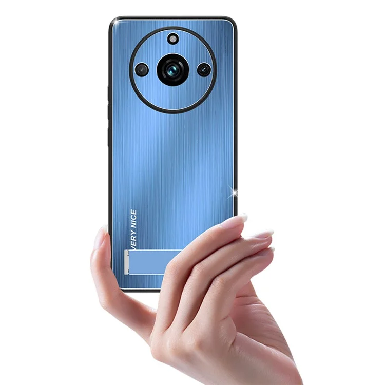 For Realme 11 Pro 5G / 11 Pro+ 5G Drop-proof Phone Case TPU+Aluminium Alloy Brushed Cover with Kickstand - Blue